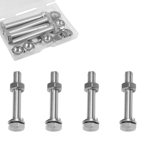 Image of M10x50mm Hex Bolts with Hexagon Nut, Flat Washers, Spring Washers | 4 Sets M10-1.5mm Hexagon Bolt for Caster Wheels Assembly Fully Thread Bolt, 304 Stainless Steel Fastener Set