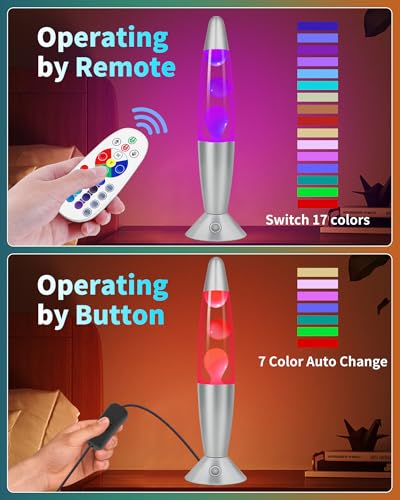 Image of LED Lava Lamp for Kids Adults: Remote Control 17 Colors Changing Liquid Motion Lamps for Boys Girls - 13 inch Small Table Lamp with 4 Glitter Modes for Bedroom - Christmas Mood Night Light Decorations