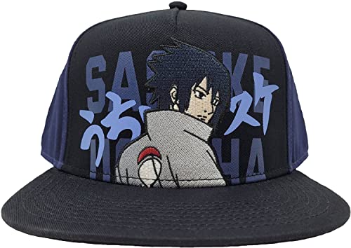 Ripple Junction Naruto Shippuden Sasuke With Kanji 5 Panel Structured Adjustable Adult Unisex Anime Black Flat Bill Snapback Hat #TOP11