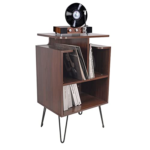 Vinyl Record Player Stand, Turntable Stand Display Sofa Side Phonograph Table T-Shaped Vinyl Cabinets Table With Metal Legs,Media Storage Vinyl Holder Display Shelf For Living Room Bedroom Home Office #TOP7