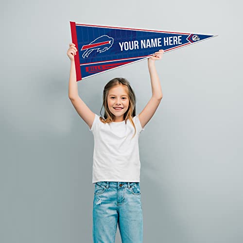 Image of Rico Industries NFL Football Buffalo Bills Personalized - Custom 12 inch x 30 inch Soft Felt Pennant - EZ to Hang