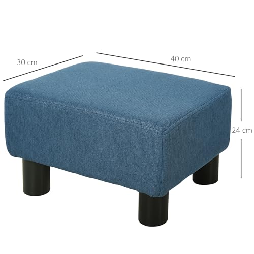 HOMCOM Footstool, Small Foot Rest, Rectangle Sofa Stool for Bedroom Living Room (Linen, Blue)