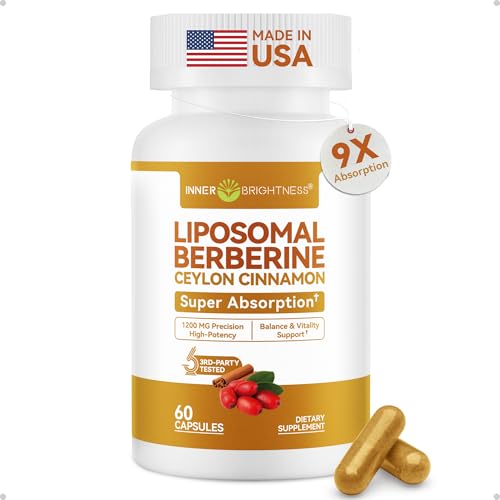 Image of Inner Brightness Liposomal Berberine with Ceylon Cinnamon 1200MG - High-Absorption Berberine Supplement, Daily Wellness Support - Non-GMO, 60 Veg Capsules, Made in USA, Lab Tested