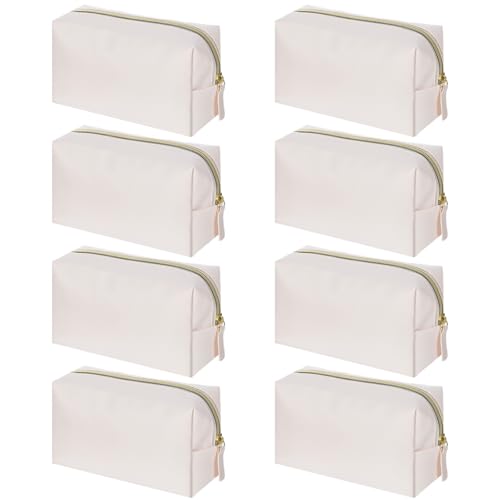 8 Pcs Makeup Bag Pu Leather Cosmetic Pouch Waterproof Small Toiletry Bag Portable Cosmetic Organizer Water Resistant Storage Purse for Lady Women Daily Storage Travel Organizer (Beige,Medium) ﻿