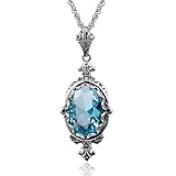 Tipo de artículo: colgantes DJMJHG Colgante de Collar de Amatista de Moda para Mujer, Colgante de Piedra Preciosa de Plata de Ley auténtica, joyería de Plata Antigua,   Aguamarina