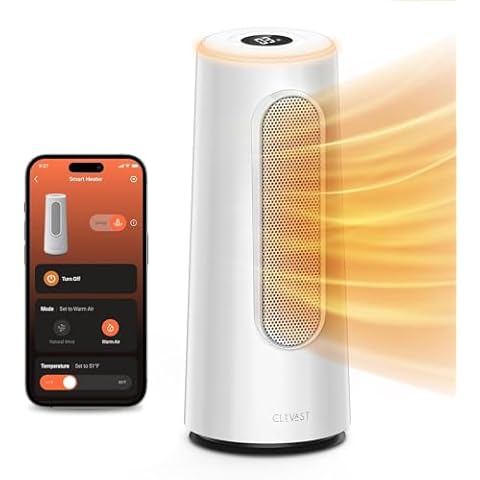 CLEVAST Smart Space Heater for Indoor Use, 1500W Fast Heating PTC Ceramic Portable Heaters with Thermostat, Quiet Electric Space Heater with RGB Night Light for Bedroom, Office, App & Voice Control Cover