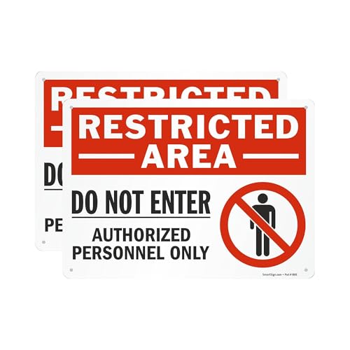 SmartSign 2-Pack Restricted Area Do Not Enter Authorized Personnel Only OSHA Metal Sign - 10 x 14 40 mil Laminated Rustproof Aluminum Fade-Resistant Red Black and White Made in USA