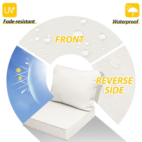 Image of AAAAAcessories Outdoor Seat Cushions for Chairs, Fade-Resistant, Waterproof Patio Furniture Replacement Cushions, 20 inch x 18 inch x 3 inch + 20 inch x 17 inch, Set of 2, Linen White