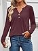 WYNNQUE Womens Long Sleeve Shirts Business Casual Outfits Dressy Tops Blouses Henley V Neck Fall Clothes WineRed L