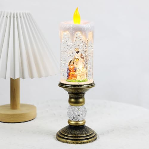 Image of YESU Christmas Candle Lantern, Battery Operated Glittering Snow Santa Claus Lantern for Home Decor and Gift Decoration