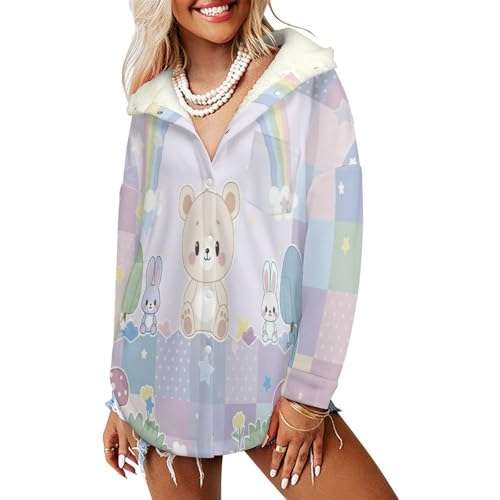 Manteaux polaire femme à capuche veste blouson d'hiver patchwork avec poches vert clair