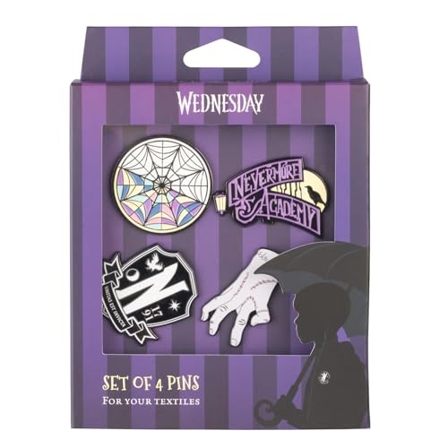 Grupo Erik Set Of 4 Enamel Pins - Wednesday Merchandise | Cute Pin Badges, Bag Pins | Wednesday Addams Gifts Under 15 Pounds, Funny Gifts For Friends
