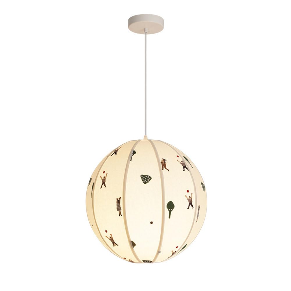 Suspension globe rétro en métal et tissu blanc avec douille E27