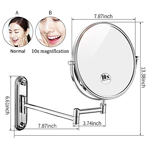 Miroir de rasage mural double face chrome miroir loupe 3x orientable