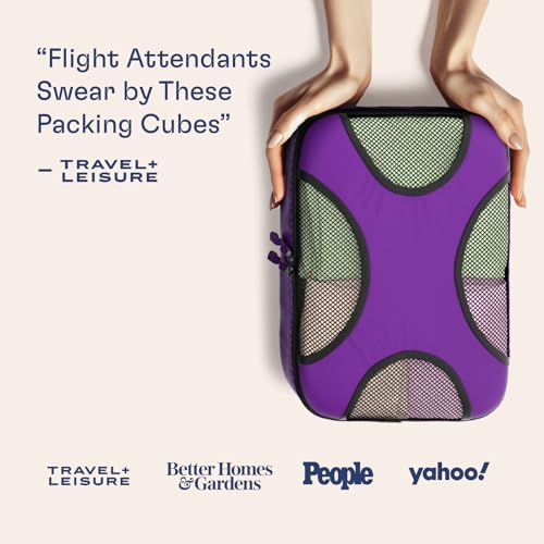 Shacke Premium 5 Packing Cubes Set - Lightweight Mesh Travel Luggage Organizers with Laundry Bag, 5-Piece Suitcase Storage System (Orchid Purple)