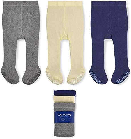 LA Active Baby Girls Tights – Cozy Warm Cotton Cable Knit Winter Tights – Non-Skid Grip – Baby Toddler Infant Newborn Kids