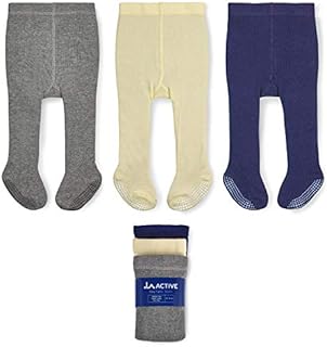 LA Active Baby Tights - 3 Pairs - Non Skid/Slip Cotton (Grey/Cream/Navy, 2T-3T)
