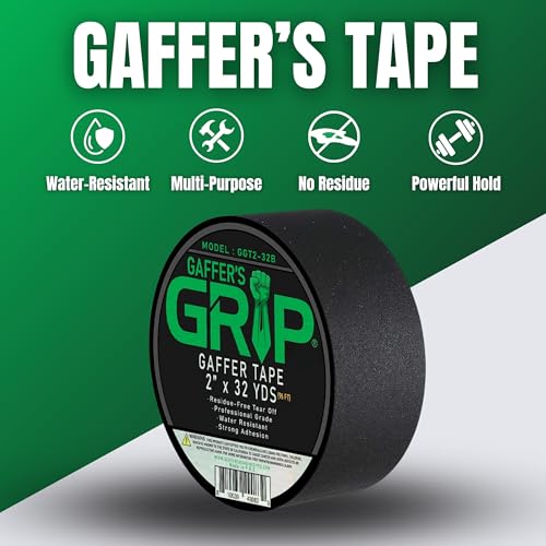 Image of GRIP Premium Grade Non-Reflective Gaffer Tape | Heavy Duty, Matte Black, Residue-Free, Ideal for Photography, Stage, Film, Cable Management, Floors (1, Black, 2 inch x 32 Yards)