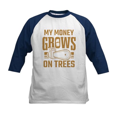 CafePress My Money Grows On Trees Tree Worke Baseball Jersey Kids Cotton Baseball Jersey, 3/4 Raglan Sleeve Shirt Navy/White
