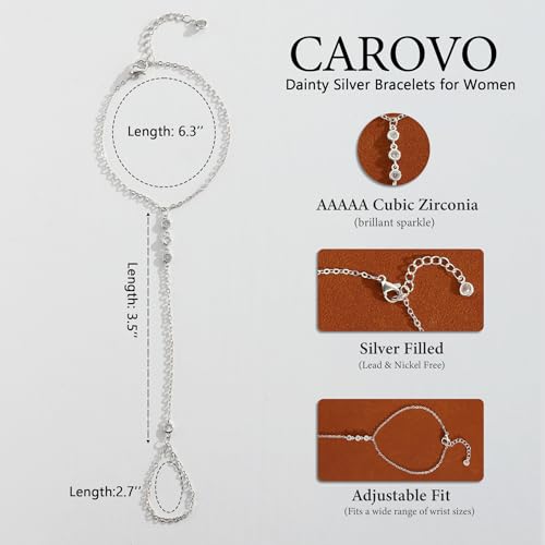 CAROVO Gold Bracelet for Women Dainty 14K Real Gold Silver Plated Hand Chain Bracelet CZ Satellite Bead Finger Ring Chain Bracelet Jewelry Adjustable Waterproof Gift for Women2