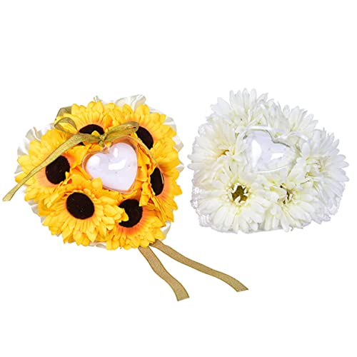 Garneck Sunflower Wedding Ring Pillow for Ring Bearer - Beautiful Sunflower Design - for Wedding Ceremony Rustic or Floral Theme Decor Ideal Wedding Supplies