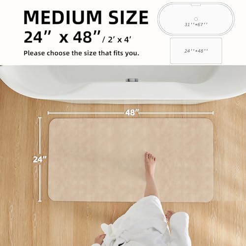 Bathroom Mat Quick Dry, Bathroom Rugs Non Slip Washable Thin Absorbent Bath Mat Fits Under Door Bathroom Floor Mat Perfect for Bath, Shower, or Sink 24"x48" Beige
