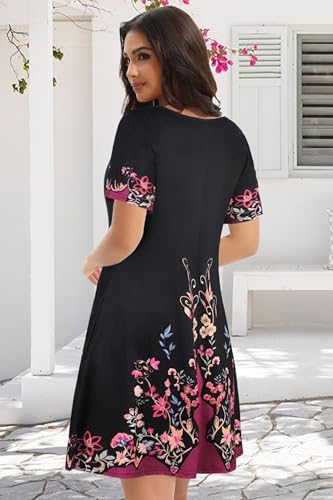 Image of Summer Dresses for Women Casual Tshirt Short Sleeve Floral Sundress Beach Cover Ups with Pockets 2026