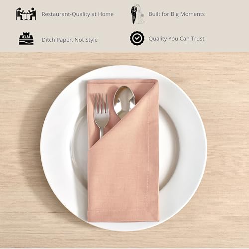 Image of FINGERCRAFT Table Napkins 18x18 Inches Set of 6 Cotton Linen Blend Fabric Dinner Cloth Napkins Washable and Reusable, Good Absorbency for Home, Parties, Hotels (Pink)