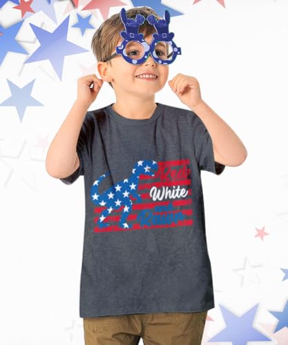 Image of Kids Independence Day Shirt 5-6 Years Old Toddler Dinosaurs 4th of July T-Shirt Outfit Short Sleeve Kid Boys American Flag Tee Grey for 4th of July