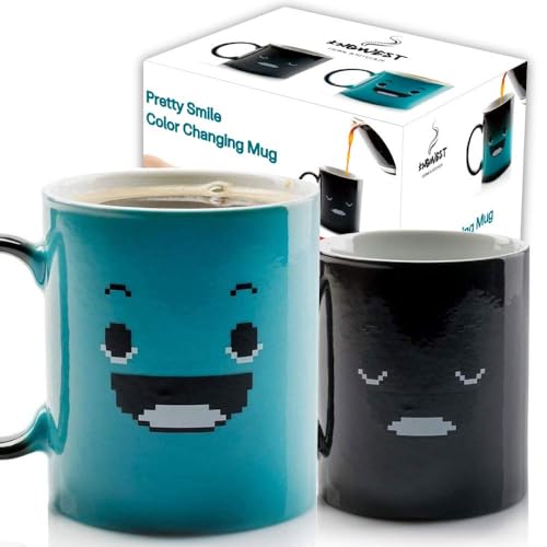 InGwest Color Changing Coffee Mug – 11oz Ceramic Heat Sensitive Cup with Funny Smile – Great for Morning Coffee or Gift