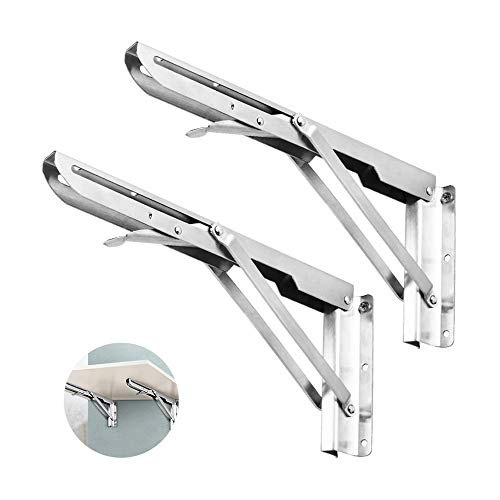 GMF Soporte De Estante Plegable 50cm Soportes para Estantes Plegable Soporte De Angulo Plegable Acero Inoxidable/Máxima De Peso : 75 kg/con Tornillos/2 Pcs/7 Tamaños