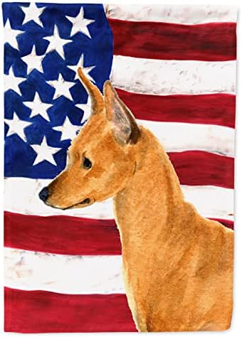 Caroline's Treasures SS4222GF USA American Flag with Min Pin Flag Garden Size