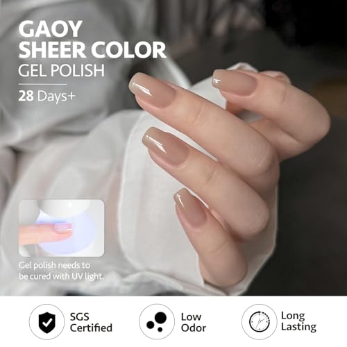 Image of GAOY Jelly White Pink Gel Nail Polish Set, 6 Transparent Colors Sheer Nude Brown, Soak Off UV Light Cure Gel Polish Kit for Nail Art DIY at Home