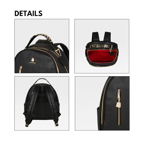 Image of Tote&Carry Apollo BFF Backpack for Women, Vegan Leather, Water-Resistant, Carry-On Luggage for Travel, Work & Daily Use (Snake Skin, Black)