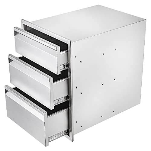 Image of 18 inch W Outdoor Kitchen Drawer Stainless Steel BBQ Triple Drawer Flush Mount for Outdoor Kitchen Island(Overall Size:18 inch W x 24 inch H x 23 inch D inch)