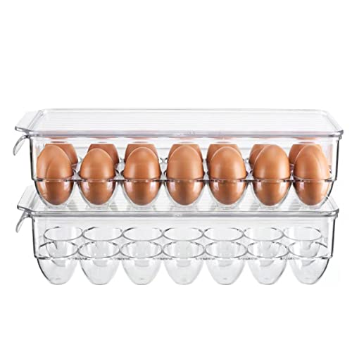 Lihabilal Egg Holder For Refrigerator - Premium Thick Clear Egg Container Bins With Lids - 2 Pack Stackable 14 Egg Storage Box-Food Grade Plastic Egg Organizer Tray #TOP7