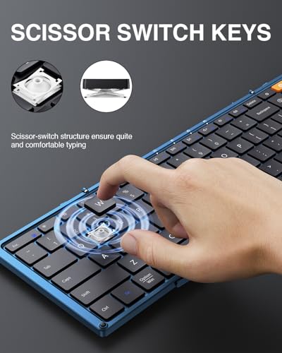 Image of ProtoArc XK01 Full-Size Foldable Bluetooth Keyboard for Travel, Blue | 105 keys, number pad, 0.65in keycaps, 3-device Bluetooth 5.1 switching, USB-C charging, for laptop tablet phone