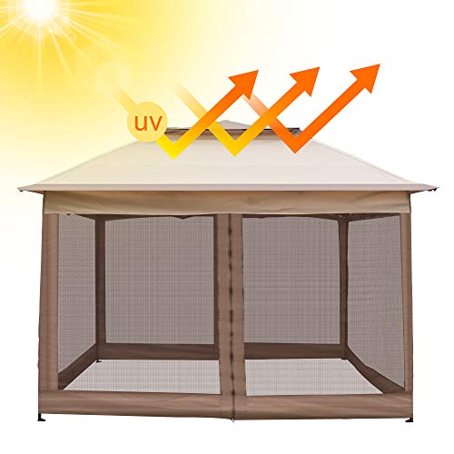LONABR 10.5X10.5 Gazebo with Mosquito Netting Outdoor Pop up Canopy Tent for Patio,Garden,Backyard Sun Shelter (Brown)