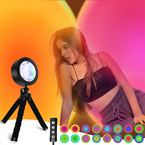 Sunset Lamp Projector,GOZYE Multiple Colors USB Sunrise Light,16 Colors 4 Modes Adjustable RGB Sunset Light for Bedroom Decor Party Atmosphere Photography Selfie Vlog,Gift Packaged