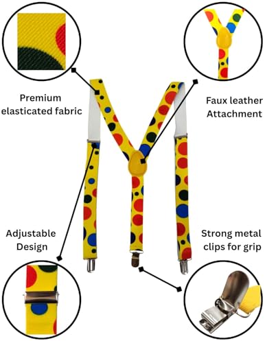 Image of BookMyCostume Adjustable Elastic Y-Back Style Unisex Suspenders in Joker Look for Kids & Adults - Fancy Dress Costume Accessory with Strong Metal Clips
