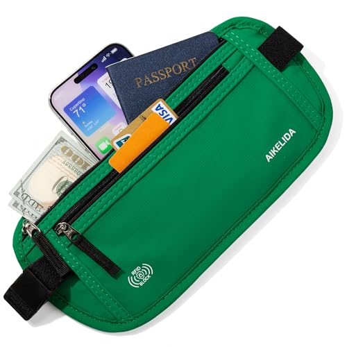 Image of Money Belt - Slim Passport Holder RFID Blocking Travel Wallet Undercover Fanny Packs for Men Women - Green