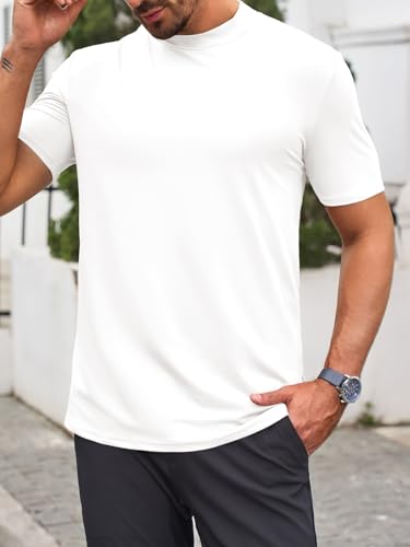 Makkrom Mens Mock Turtleneck T-Shirts Summer Short Sleeve Basic Tees Casual Solid Pullover Tops2