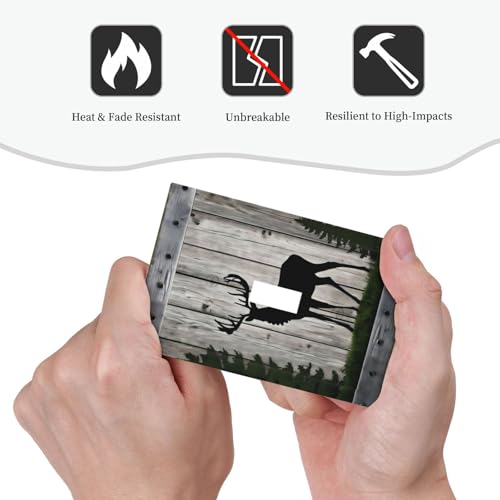Decorative Light Switch Cover Plate Rustic Deer Elk Forest Grey Wood Board 1 Gang Wall Plate Oversized Single Toggle Wall Cover Plate Jumbo Electrical Switchplate Faceplate