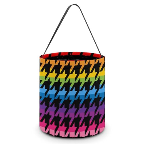 Rainbow Houndstooth Tweed Cute Easter Basket Bags Eggs Bucket Candy Tote Decorations Gifts Party Storage Bag