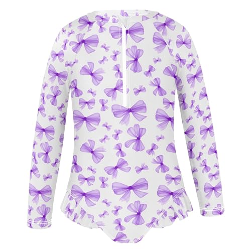 Purple Bows Girls Long Sleeve Rashguard Swimsuit UV Protection One-Piece Swimwear Bathing Suit B04051302