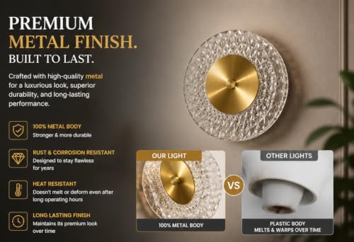 Image of FILLISKA Diamond Cut Glass Finish and Aluminium Indoor Luxurious Wall Lamp, with Adjustable Colour Temperature (Diamond Cut Gold-253)