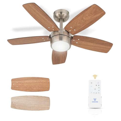 Vagizm Ceiling Fan 36'' for Small Room: Modern Ceiling Fans with Light Remote Control - Reversible Quiet DC Motor Dimmable with 6 Speeds for Dorm Room Kids Bedroom(Brushed Nickel+Walnut)