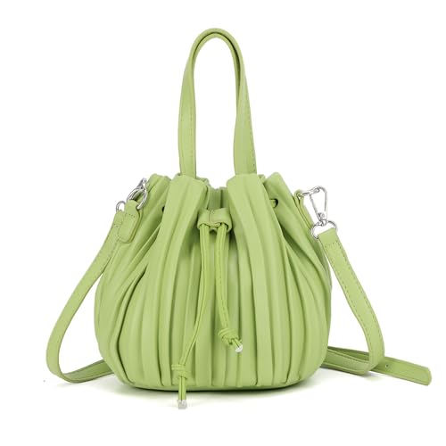 Fecialy Leather Bucket Bags for Women Pleated Purse Drawstring Cr...