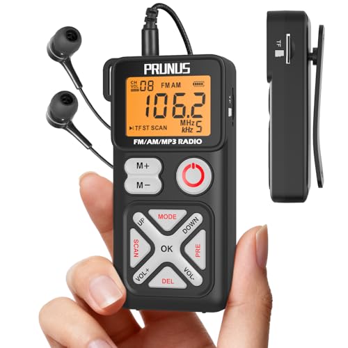 PRUNUS J-988 Mini Radio FM AM, Radio Portable Rechargeable avec 600 mAh, TF/MP3/WAV, Prise Casque,...