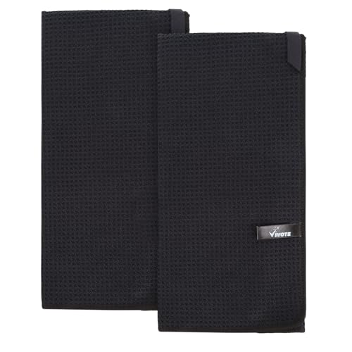 VIVOTE 2 Pack Microfiber Tea Towels, Kitchen Towels, Super Absorbent & Quick Drying Tea Towels for Kitchen, Kitchen Towels Set, Durable No Lint Cleaning Cloth 50X70cm, Black 380gsm